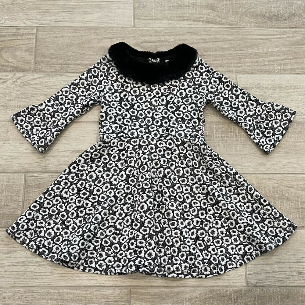 Janie & Jack Floral Faux Fur Collar Dress